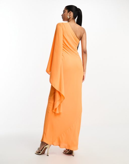 One Shoulder Puff Sleeve Scuba Dress Big Size - Brunt Orange