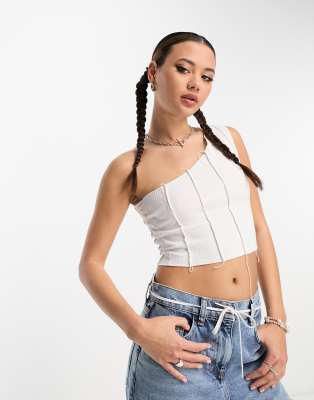 Asos Design Exposed Seam Racer Bodysuit In White