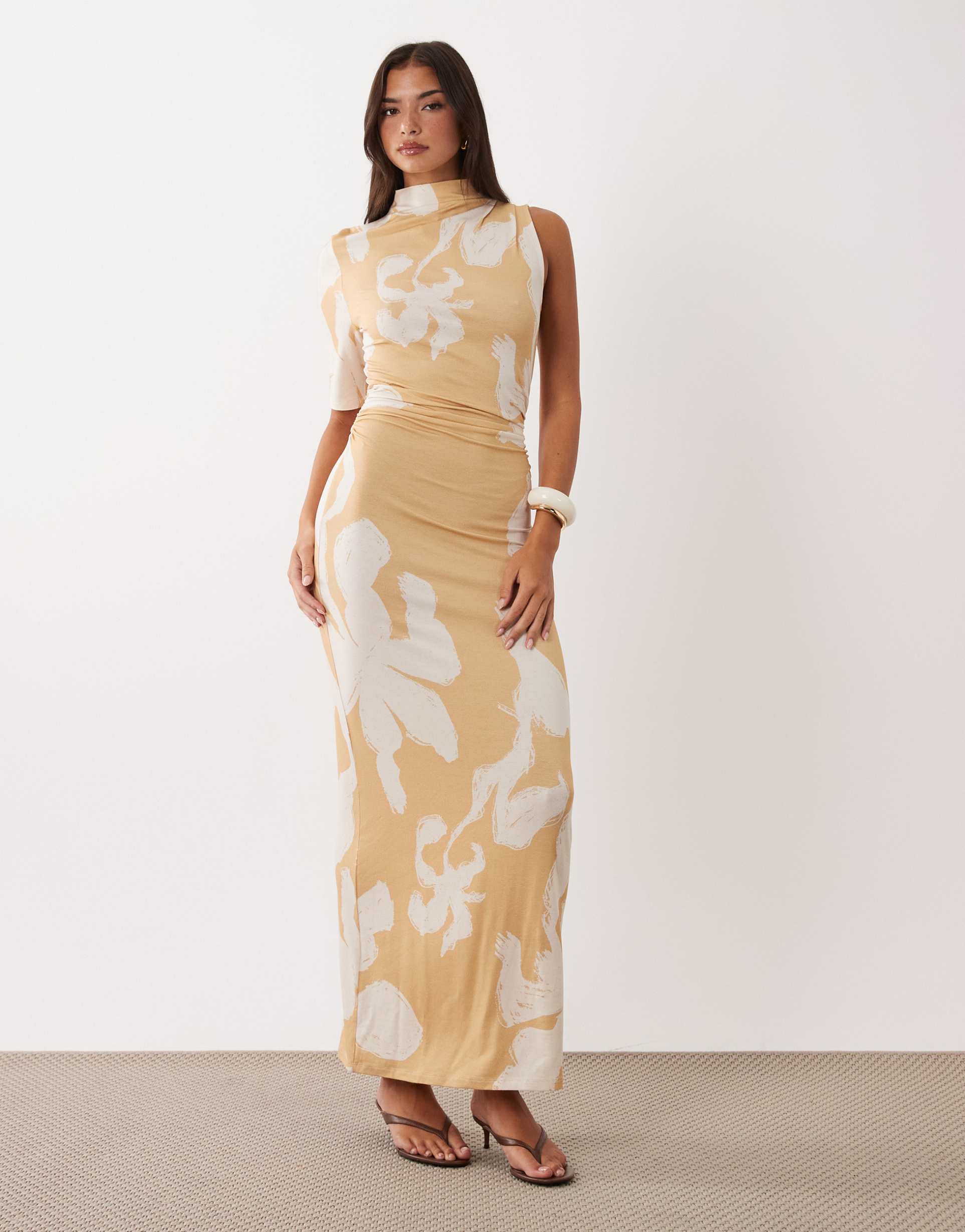 asos design one-shoulder grown-on maxi dress in floral print