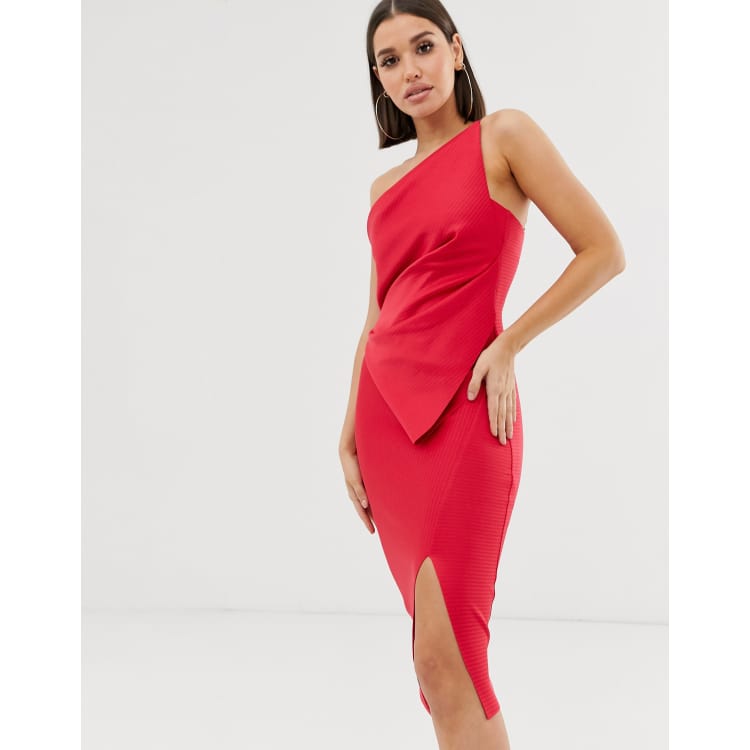 Asos design one shoulder shop tuck detail midi dress