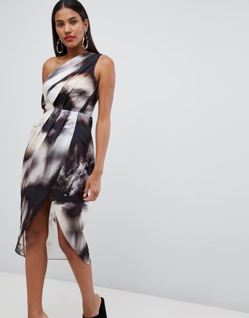 Asos one shoulder midi dress in hammered outlet satin