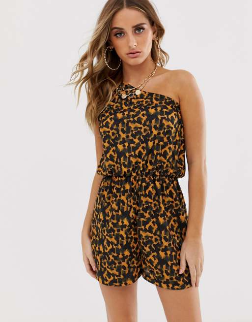 ASOS DESIGN one shoulder jersey beach romper in tortoise shell print | ASOS