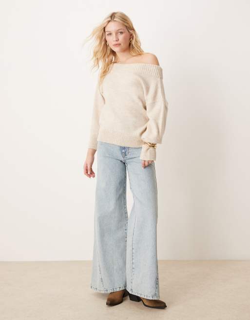 ASOS DESIGN one shoulder jumper in oatmeal, 3 of 4