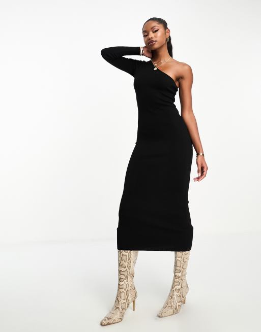 Black One Shoulder Maxi Dress with Long Sleeve