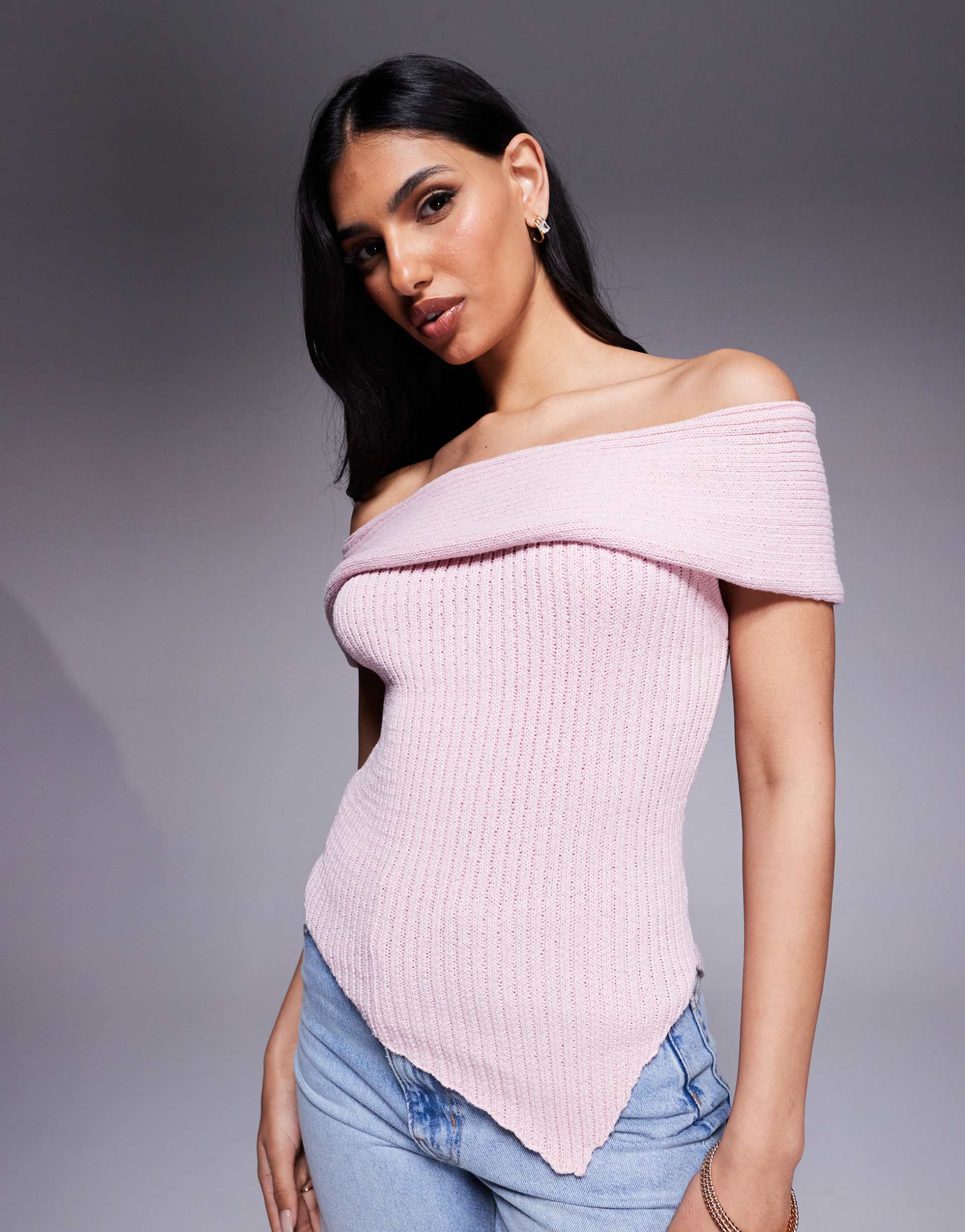 asos design one-shoulder knit top in ecru
