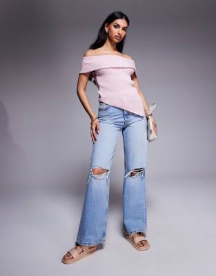 Asos Design One-shoulder Knit Top In Pink