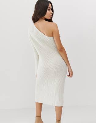 one shoulder knit midi dress