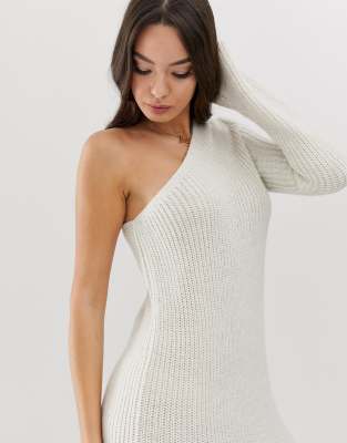 white one shoulder knit dress