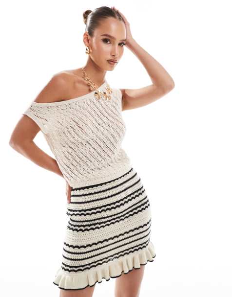 ASOS DESIGN one shoulder knitted top in ecru - view 1