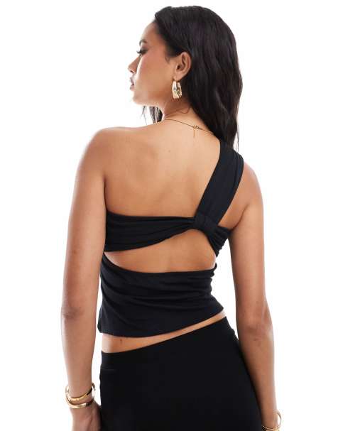 ASOS DESIGN one shoulder knotted back detail top in black - view 1