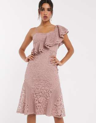 lace ruffle midi dress