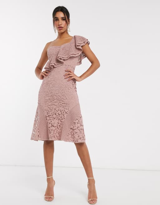 ASOS DESIGN one shoulder lace ruffle midi dress