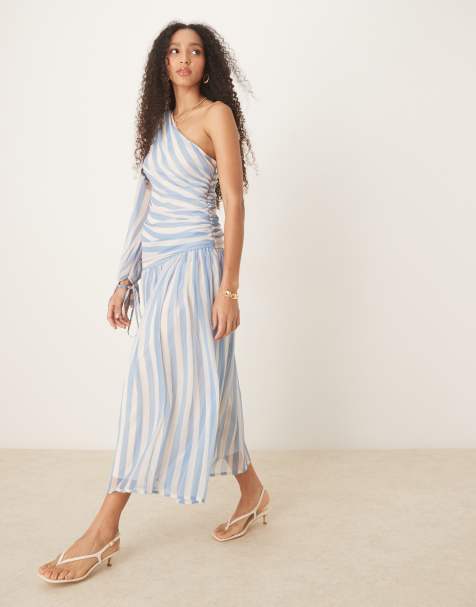 ASOS DESIGN one shoulder long balloon sleeve maxi dress in stripe - view 1