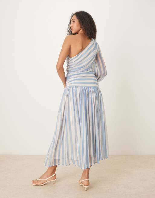ASOS DESIGN one shoulder long balloon sleeve maxi dress in stripe, 2 of 4