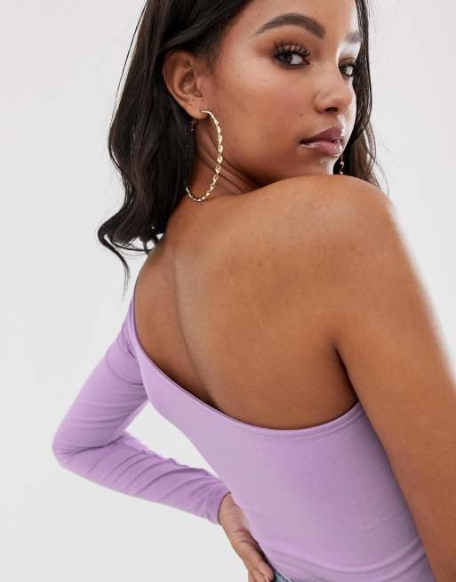 ASOS DESIGN one shoulder long sleeve crop top in lilac