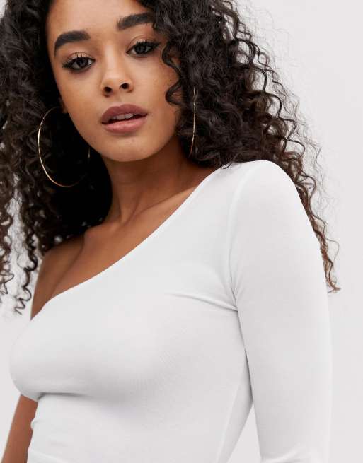 ASOS DESIGN one shoulder crop top in rib in white