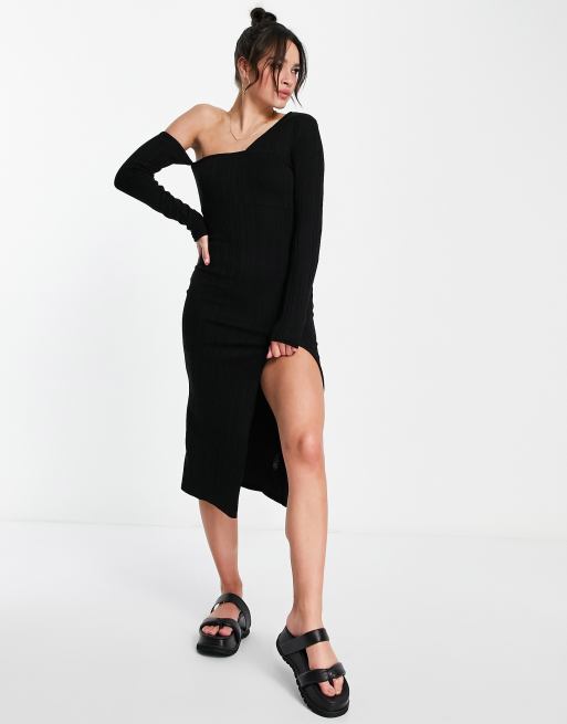 One shoulder long sleeve best sale midi dress