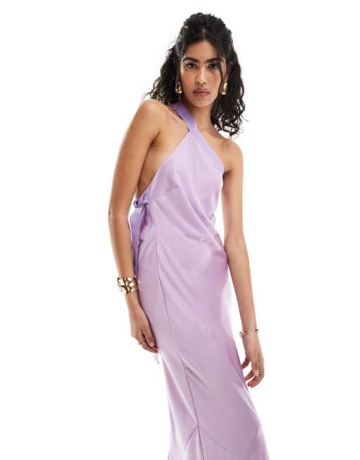 ASOS Design One Shoulder Maxi Dress with Grosgrain Strap in lilac Purple