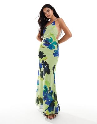 ASOS DESIGN one shoulder maxi dress with open back in abstract
