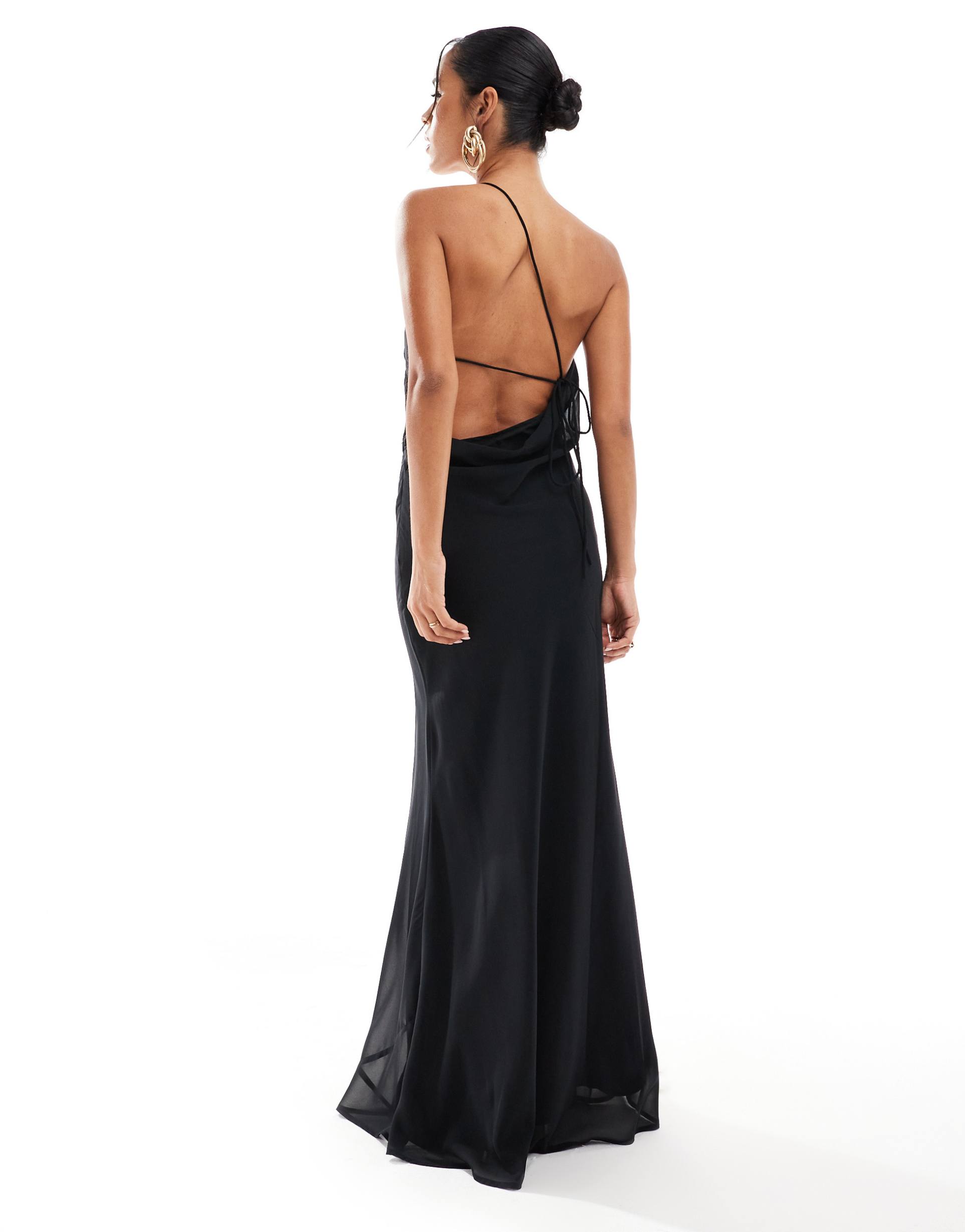 asos design one shoulder maxi dress with open back in black