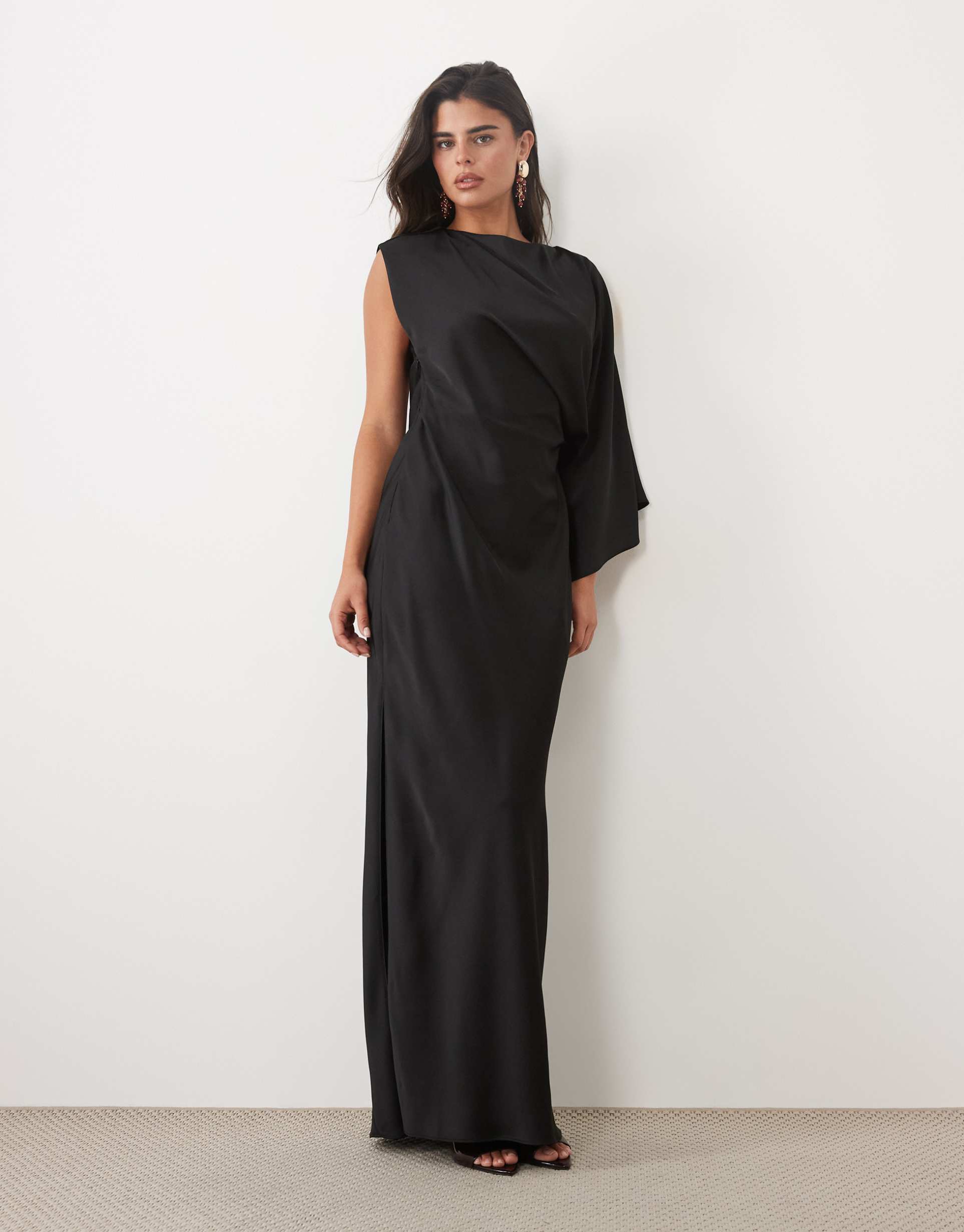 asos design one shoulder maxi dress with open back in black