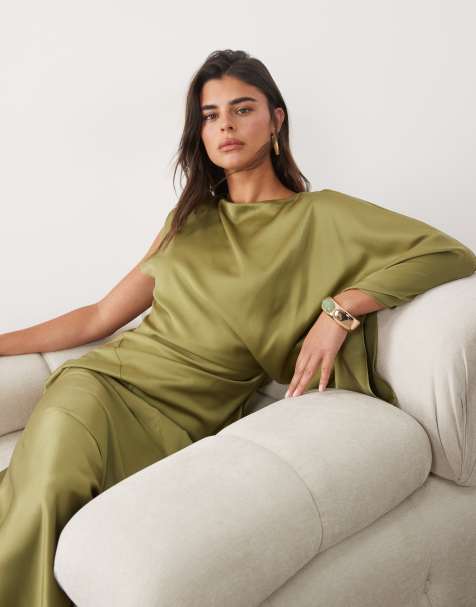 ASOS DESIGN one shoulder maxi dress with open back in olive - view 1