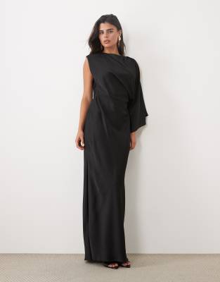 Asos Design One Shoulder Maxi With Open Back In Black