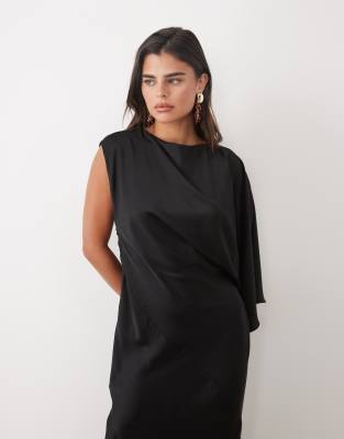 Asos Design One Shoulder Maxi With Open Back In Black