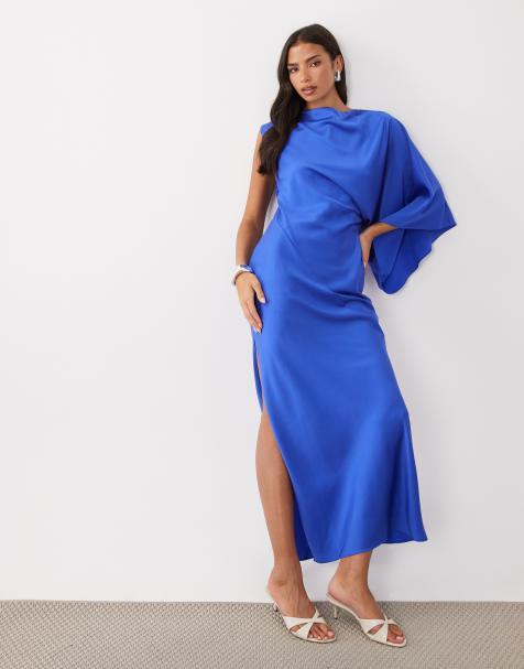 ASOS DESIGN one shoulder maxi with open back in blue - view 1