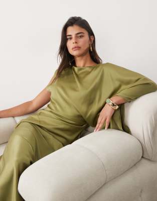 Asos Design One Shoulder Maxi With Open Back In Blue