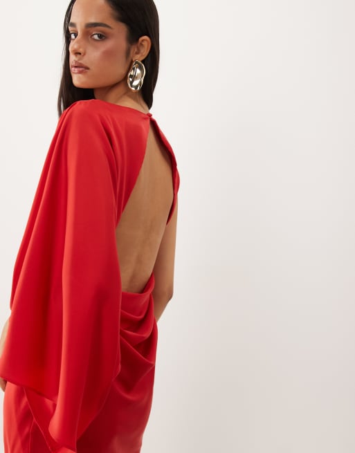 ASOS DESIGN one shoulder maxi with open back in red, 3 of 4
