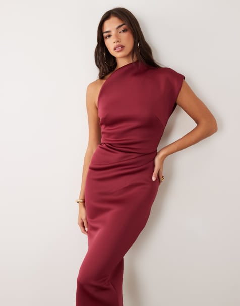 ASOS DESIGN one-shoulder maxikjole med draperet taljedetalje i bærfarvet scuba-lignende stof - view 1