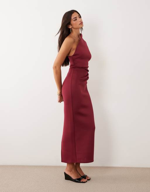 ASOS DESIGN one-shoulder maxikjole med draperet taljedetalje i bærfarvet scuba-lignende stof, 2 af 4