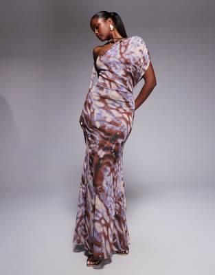ASOS DESIGN - One-Shoulder-Maxikleid mit Schärpe und Schulterpolster-Detail-Bunt