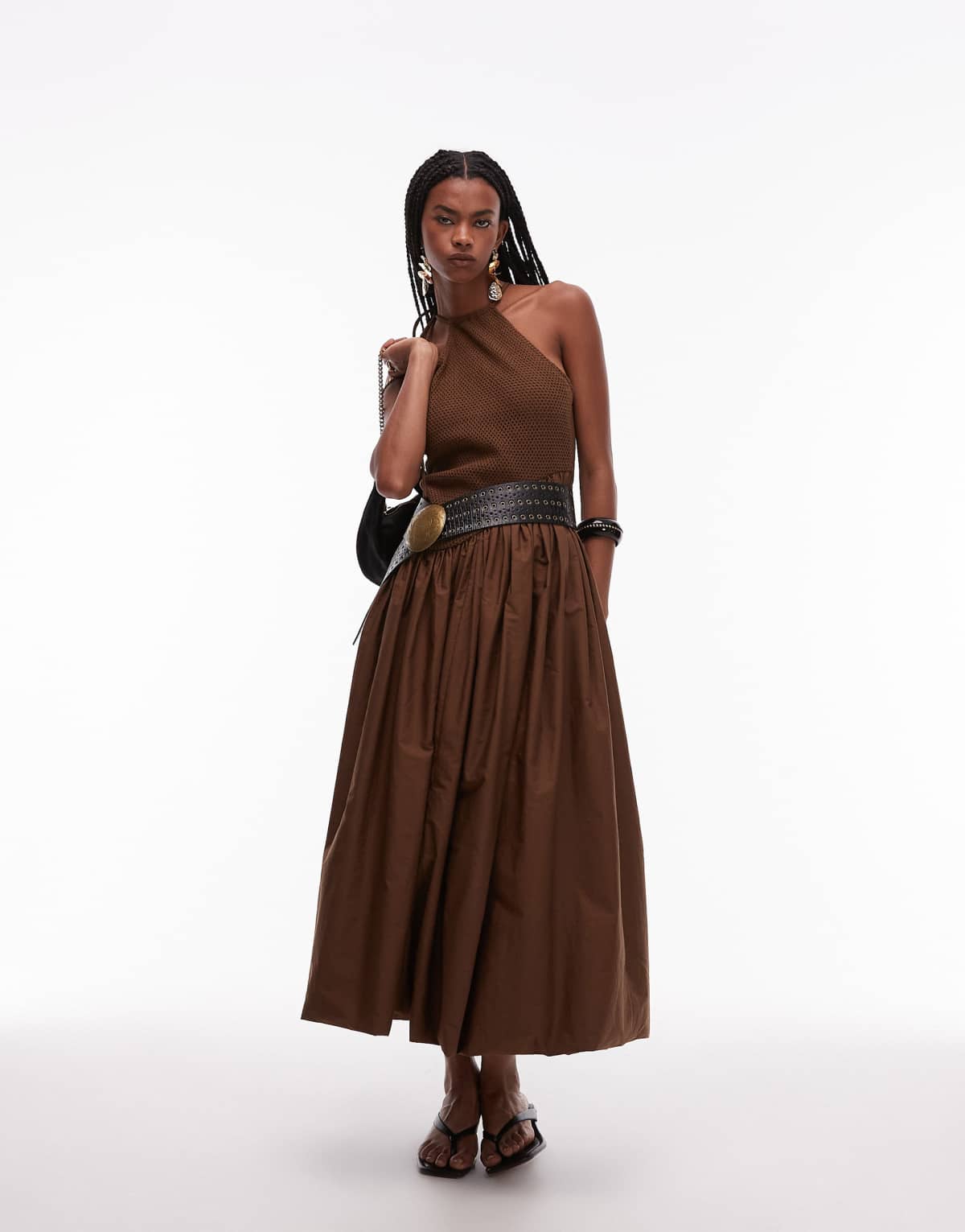 ASOS DESIGN one shoulder mesh bodice bubble hem midi dress
