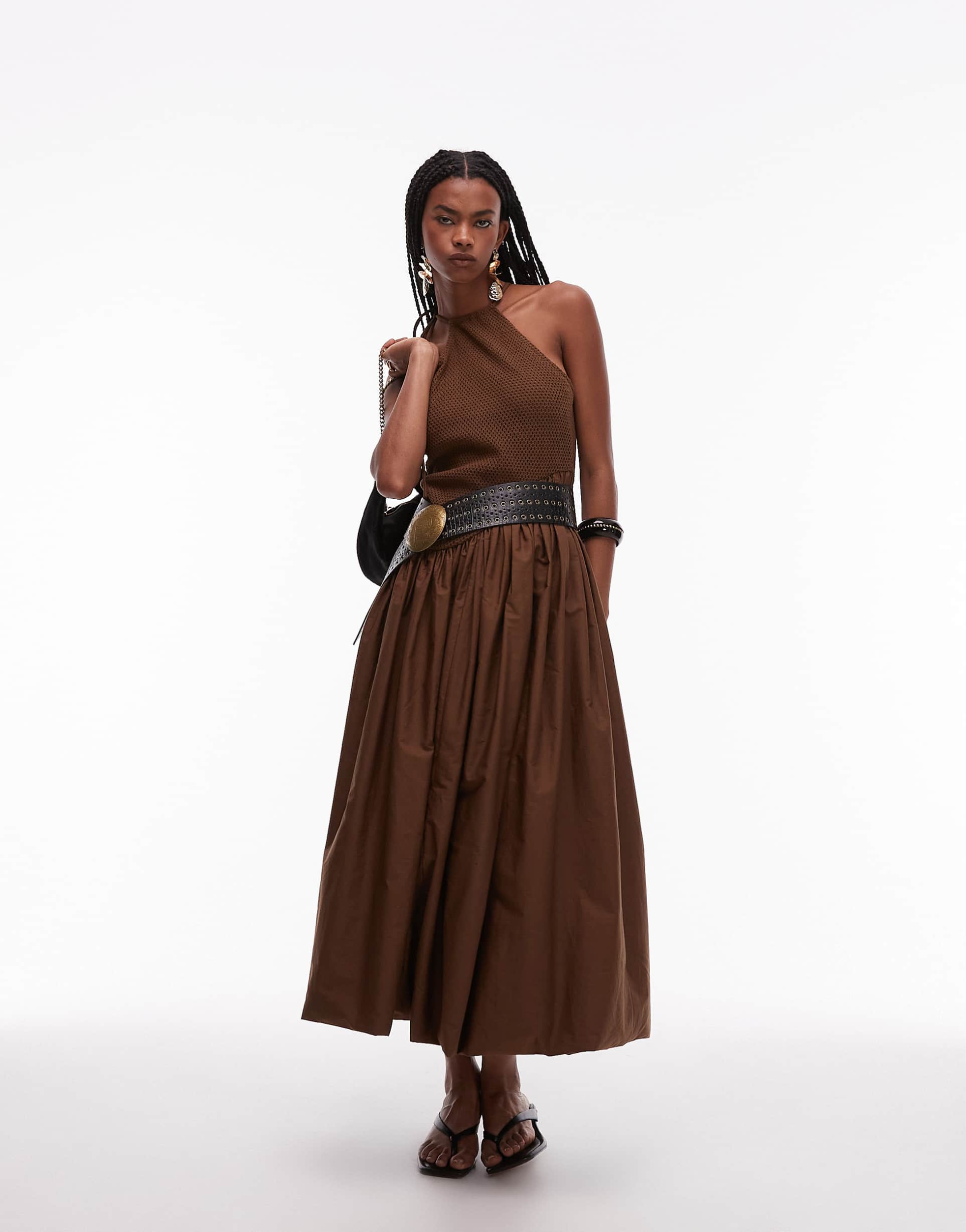 asos design one shoulder mesh bodice bubble hem midi dress