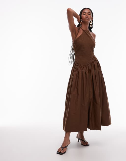 ASOS DESIGN one shoulder mesh bodice bubble hem midi dress