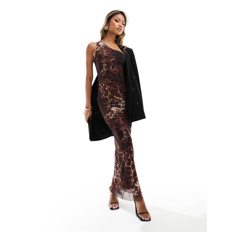 one shoulder animal print dress One Shoulder Leopard Dress