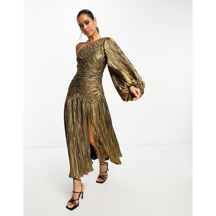 socialite shirred metallic maxi dress Charlene Metallic Maxi Dress - Silver
