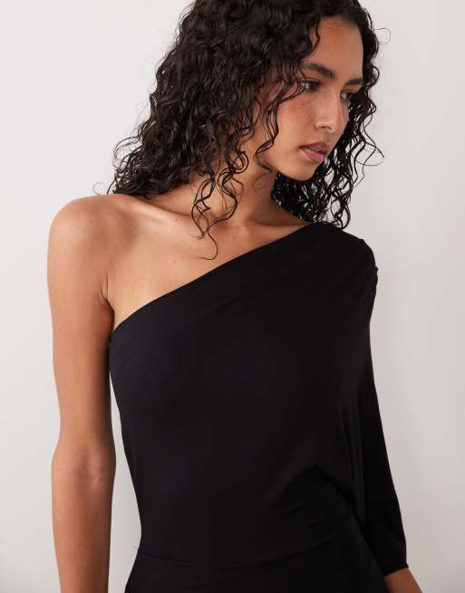 ASOS DESIGN one shoulder midaxi dress in black, 2 of 4