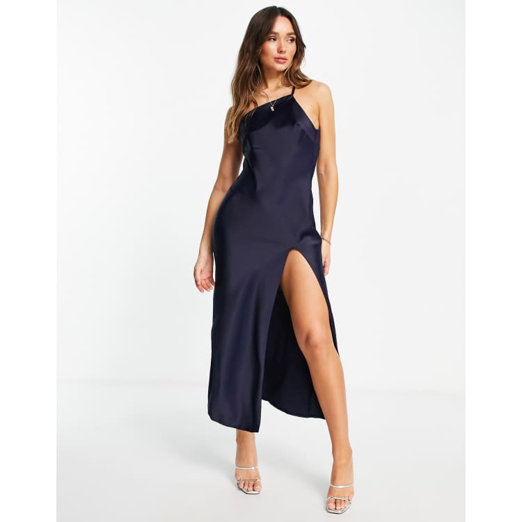 ASOS DESIGN high apex maxi slip dress in hammered satin in black