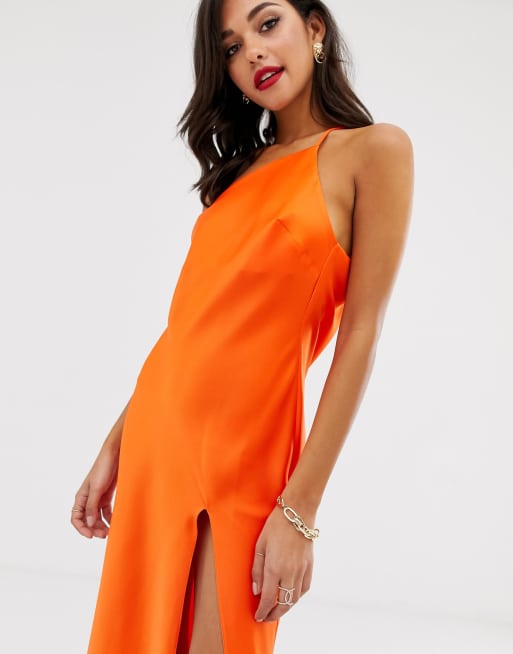 Asos design one shoulder midaxi dress outlet in satin with drape back