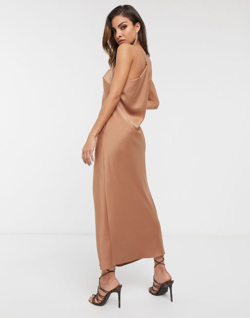 Asos design one shoulder midaxi dress in satin with drape back sale