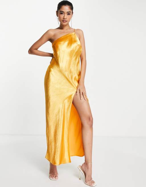 ASOS DESIGN one shoulder midaxi dress in satin with drape back | ASOS