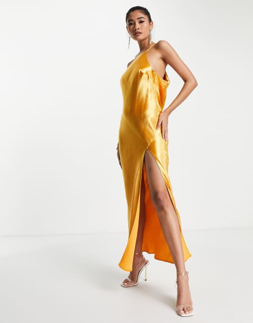 Asos design one shoulder midaxi dress in satin with drape back sales