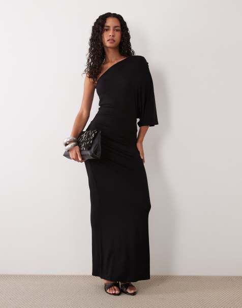 ASOS DESIGN one shoulder midi dress in black - view 1