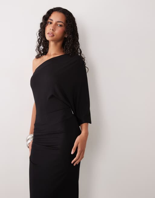 ASOS DESIGN one shoulder midi dress in black, 4 of 4