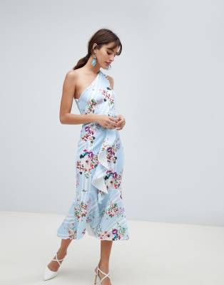asos blue one shoulder dress