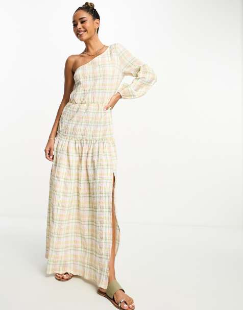 ASOS DESIGN one shoulder midi dress in summer plaid - view 1
