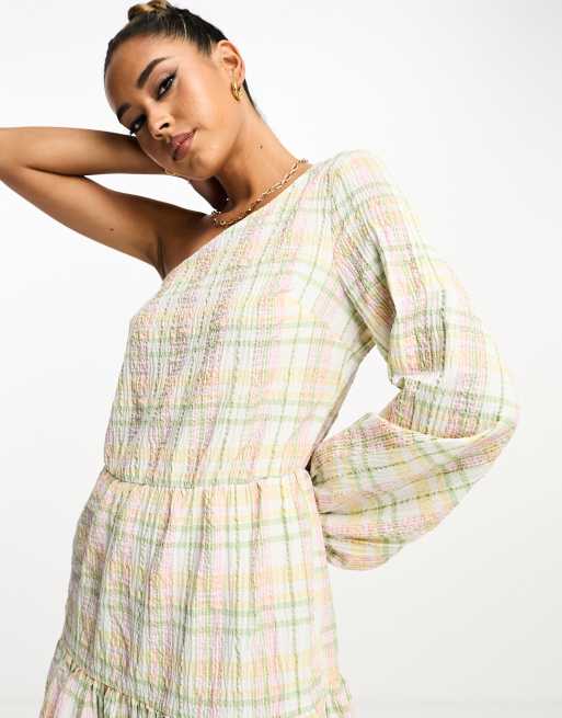 ASOS DESIGN one shoulder midi dress in summer plaid